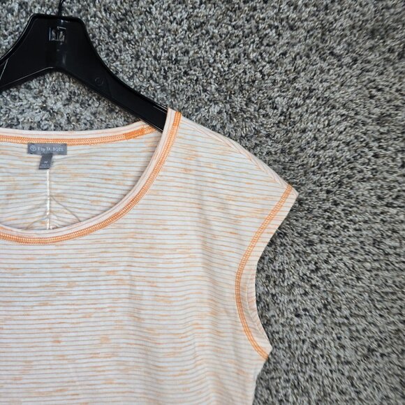 T by Talbots Top Womens Medium Orange Striped Cap Sleeve Cutout Casual Ladies - Picture 3 of 7